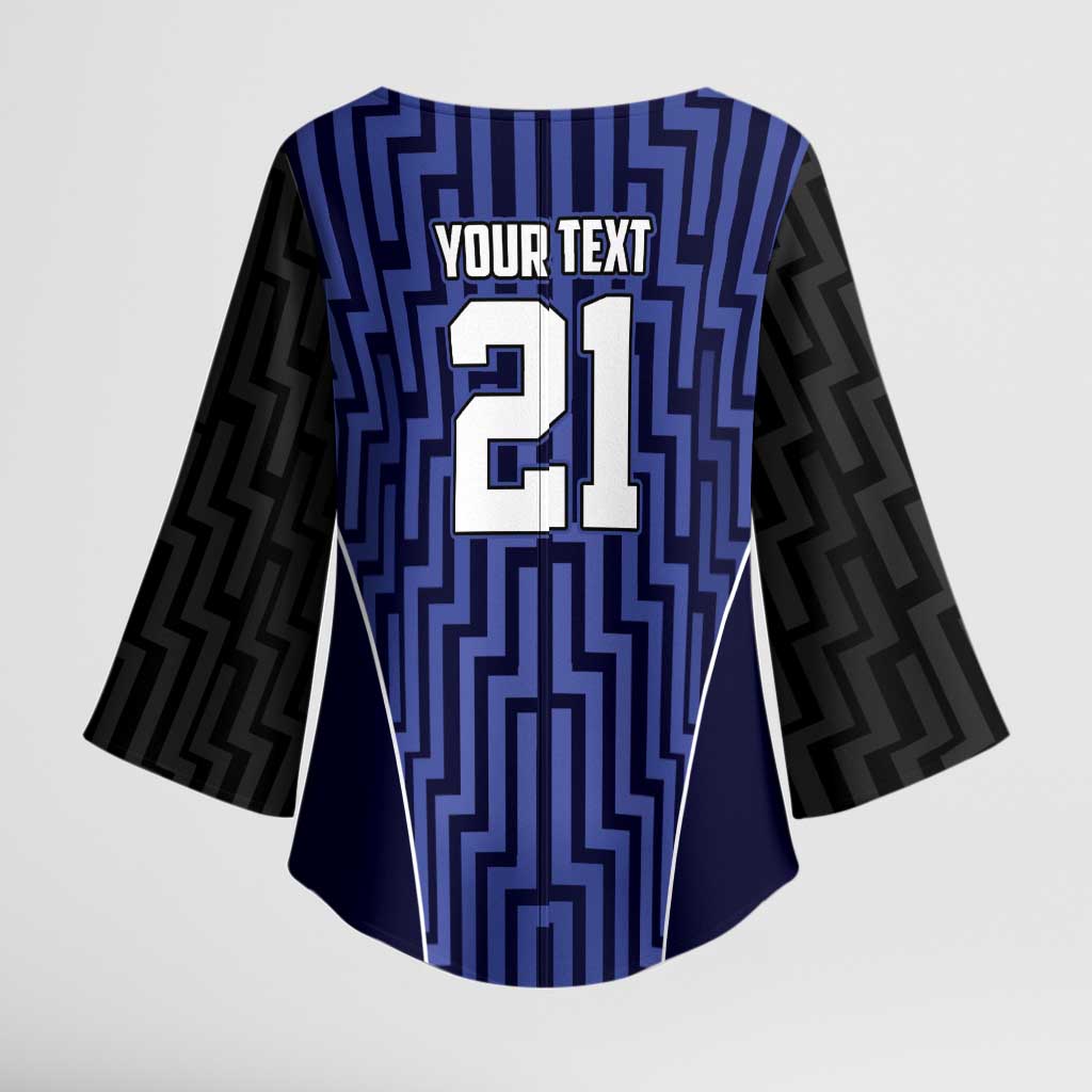 Custom Basketball New Zealand Kimono Sleeve Blouse Blue Maori Ta Moko Indigenous - Aussie Hoodie