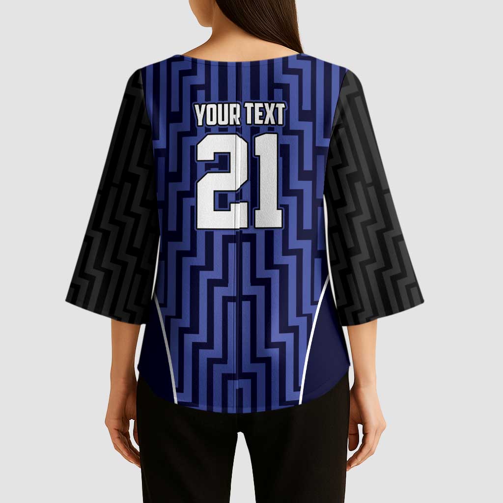 Custom Basketball New Zealand Kimono Sleeve Blouse Blue Maori Ta Moko Indigenous - Aussie Hoodie