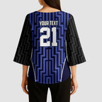 Custom Basketball New Zealand Kimono Sleeve Blouse Blue Maori Ta Moko Indigenous - Aussie Hoodie
