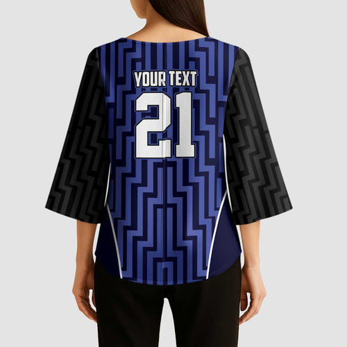 Custom Basketball New Zealand Kimono Sleeve Blouse Blue Maori Ta Moko Indigenous - Aussie Hoodie