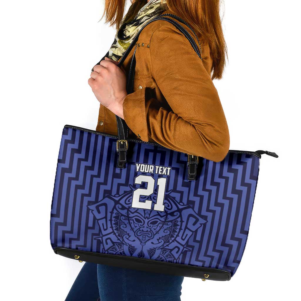 Custom Basketball New Zealand Leather Tote Bag Blue Maori Ta Moko Indigenous - Aussie Hoodie