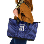 Custom Basketball New Zealand Leather Tote Bag Blue Maori Ta Moko Indigenous - Aussie Hoodie