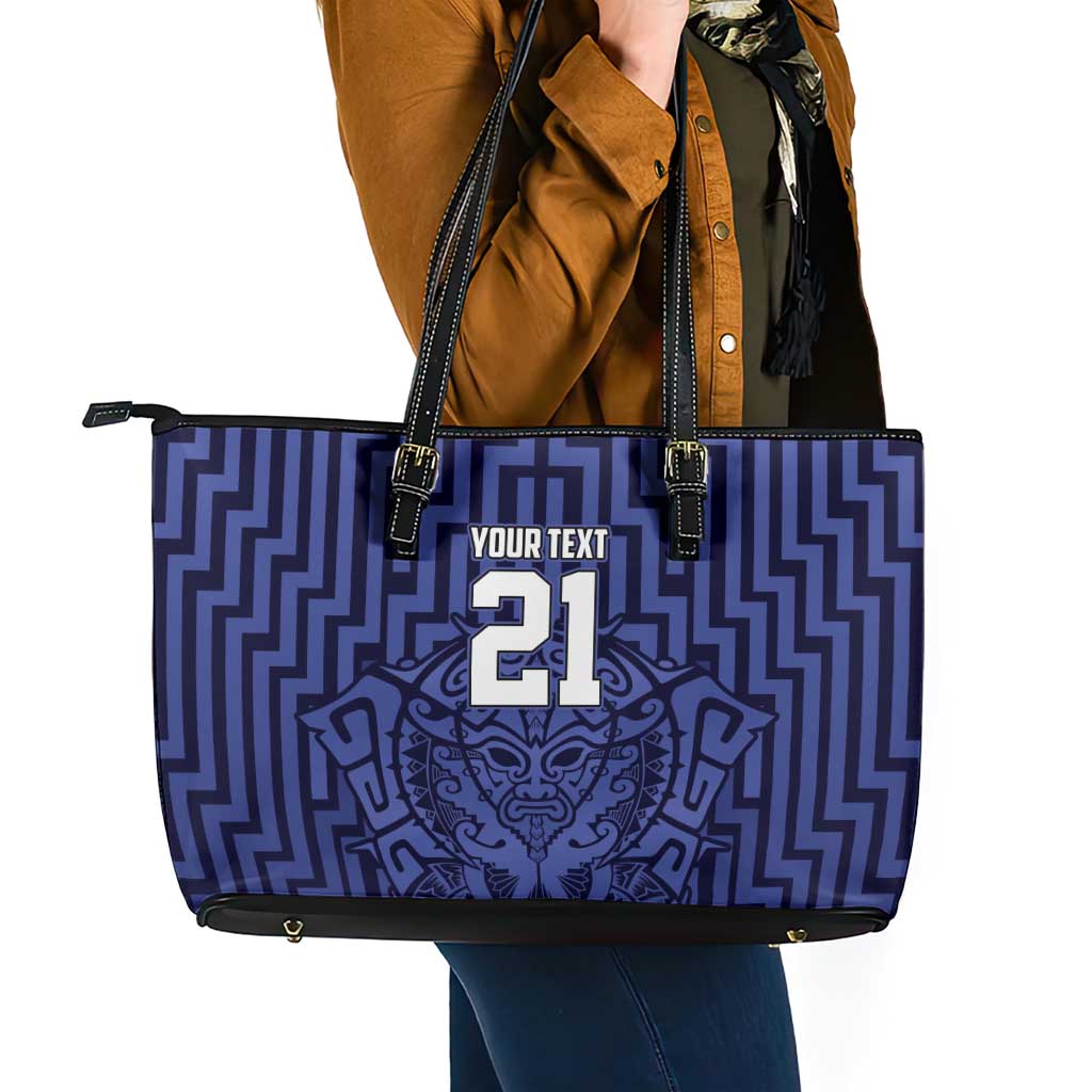 Custom Basketball New Zealand Leather Tote Bag Blue Maori Ta Moko Indigenous - Aussie Hoodie