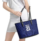 Custom Basketball New Zealand Leather Tote Bag Blue Maori Ta Moko Indigenous - Aussie Hoodie