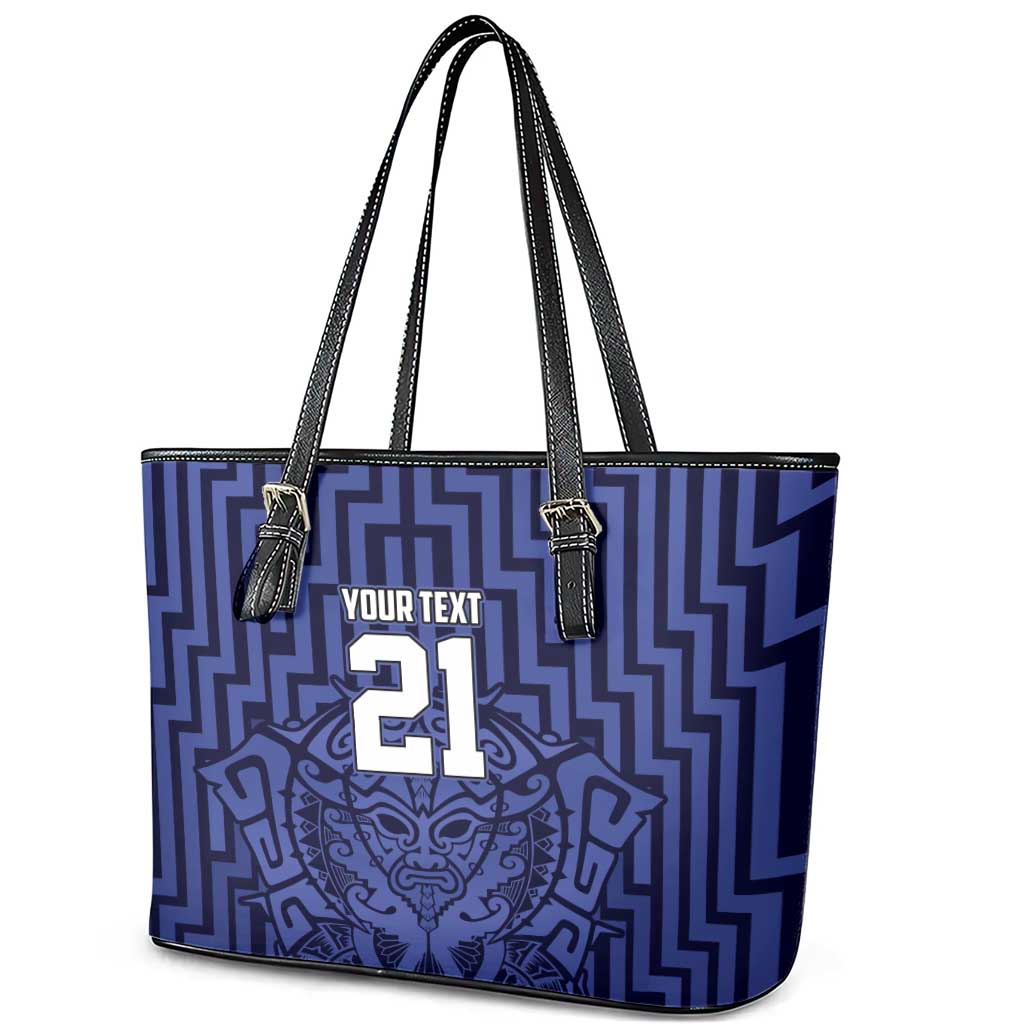 Custom Basketball New Zealand Leather Tote Bag Blue Maori Ta Moko Indigenous - Aussie Hoodie