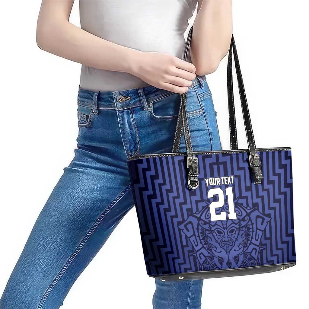 Custom Basketball New Zealand Leather Tote Bag Blue Maori Ta Moko Indigenous - Aussie Hoodie