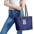 Custom Basketball New Zealand Leather Tote Bag Blue Maori Ta Moko Indigenous - Aussie Hoodie
