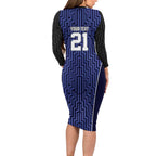 Custom Basketball New Zealand Long Sleeve Bodycon Dress Blue Maori Ta Moko Indigenous - Aussie Hoodie