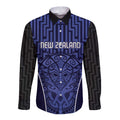 Custom Basketball New Zealand Long Sleeve Button Shirt Blue Maori Ta Moko Indigenous - Aussie Hoodie