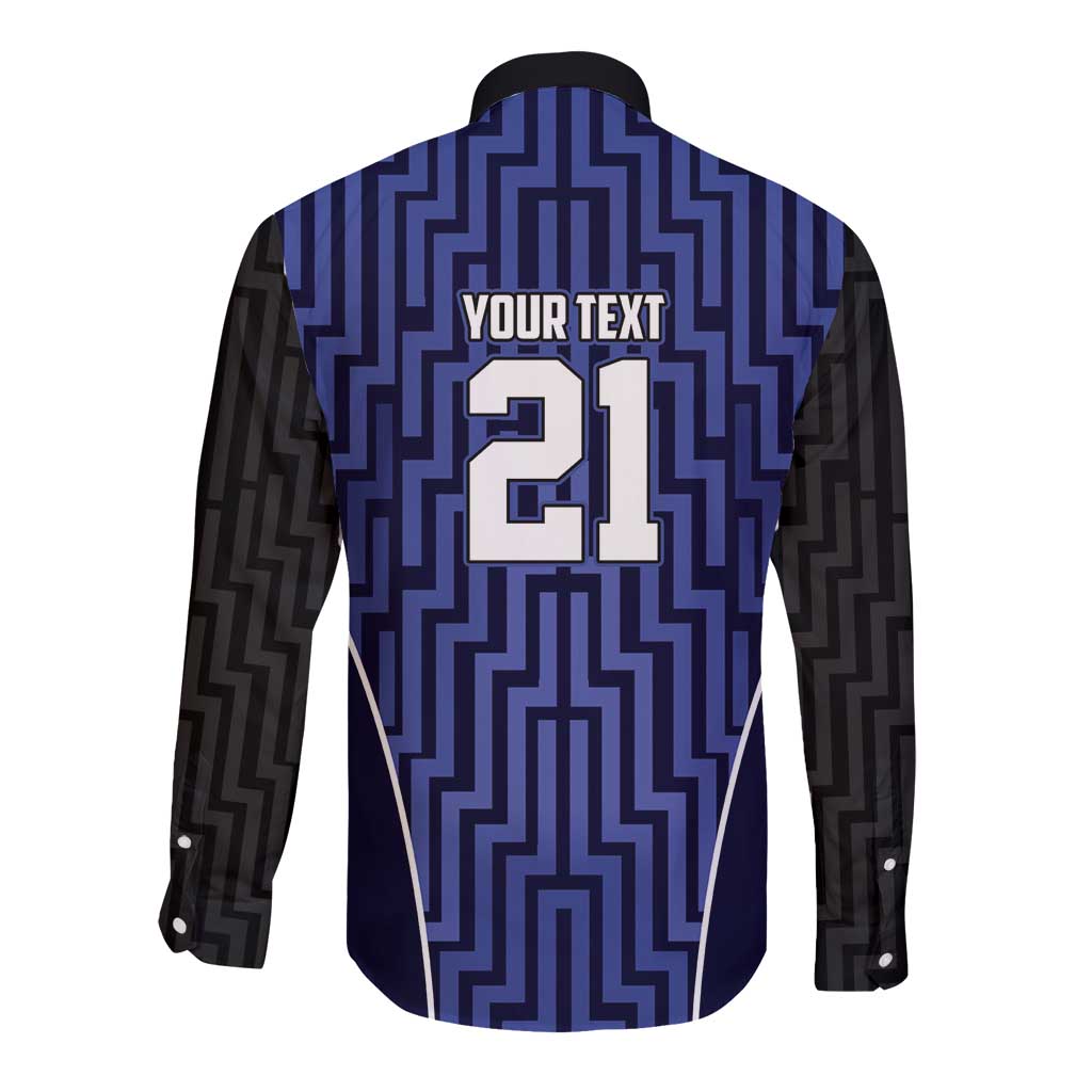 Custom Basketball New Zealand Long Sleeve Button Shirt Blue Maori Ta Moko Indigenous - Aussie Hoodie
