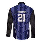 Custom Basketball New Zealand Long Sleeve Button Shirt Blue Maori Ta Moko Indigenous - Aussie Hoodie