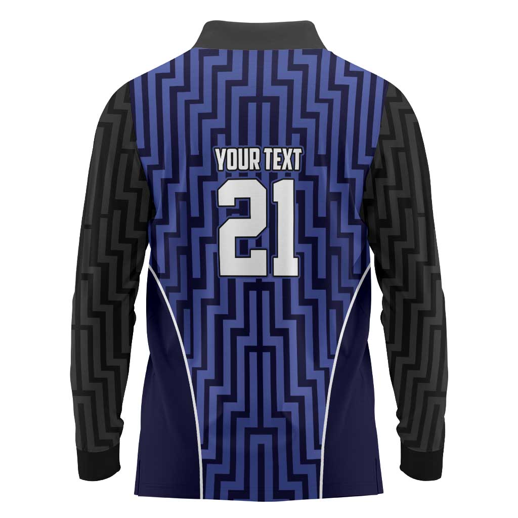 Custom Basketball New Zealand Long Sleeve Polo Shirt Blue Maori Ta Moko Indigenous - Aussie Hoodie
