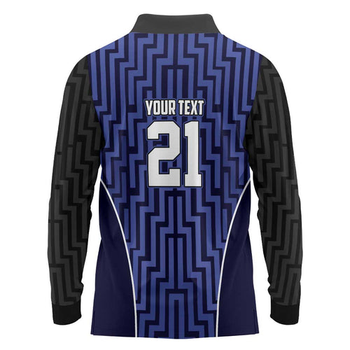 Custom Basketball New Zealand Long Sleeve Polo Shirt Blue Maori Ta Moko Indigenous - Aussie Hoodie