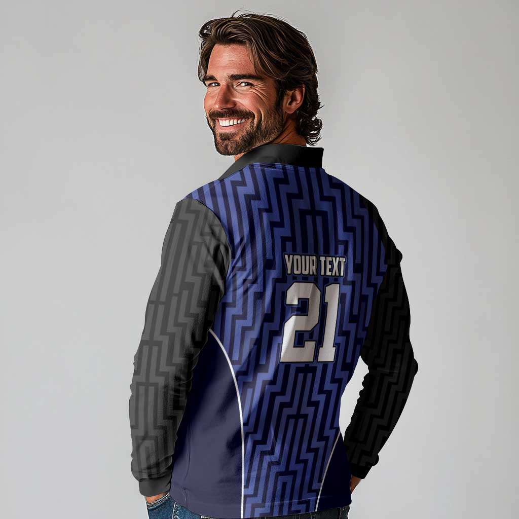 Custom Basketball New Zealand Long Sleeve Polo Shirt Blue Maori Ta Moko Indigenous - Aussie Hoodie
