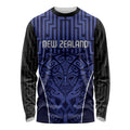 Custom Basketball New Zealand Long Sleeve Shirt Blue Maori Ta Moko Indigenous - Aussie Hoodie