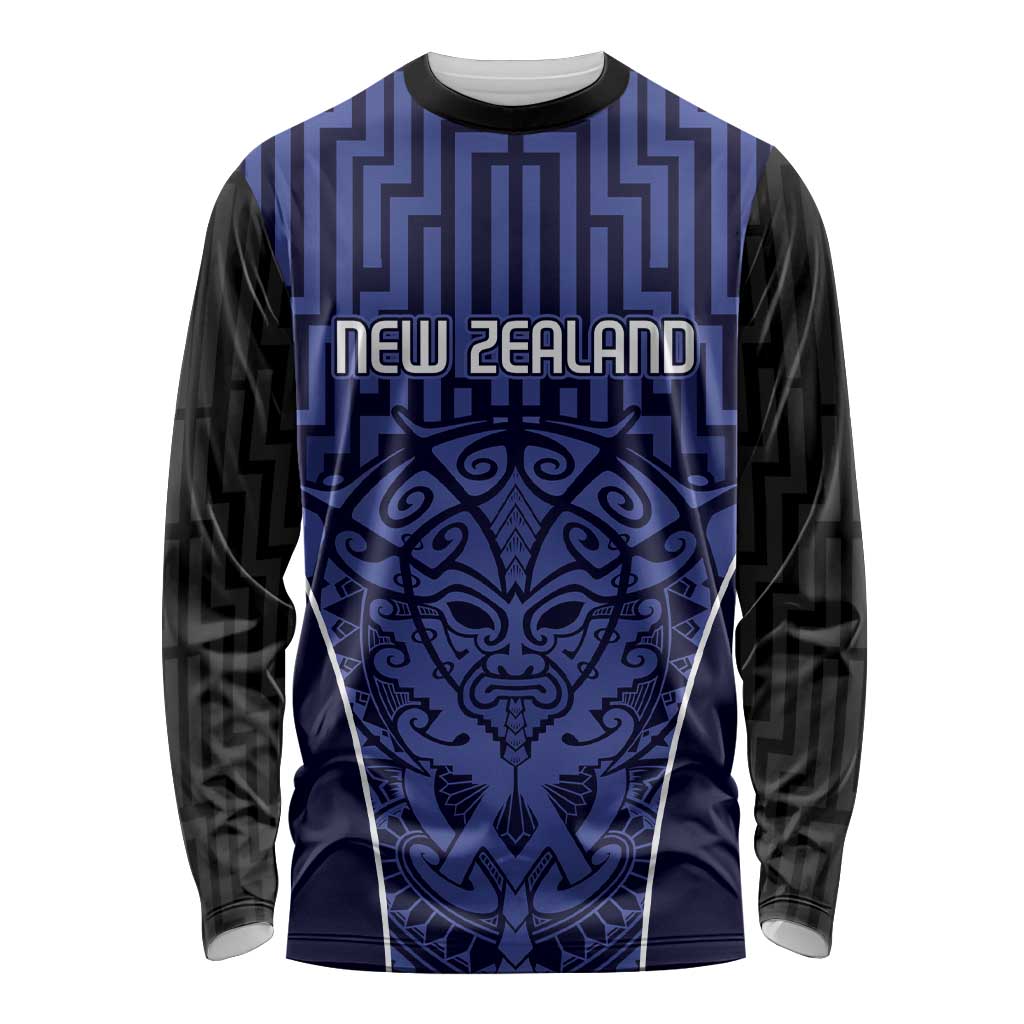 Custom Basketball New Zealand Long Sleeve Shirt Blue Maori Ta Moko Indigenous - Aussie Hoodie