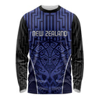 Custom Basketball New Zealand Long Sleeve Shirt Blue Maori Ta Moko Indigenous - Aussie Hoodie