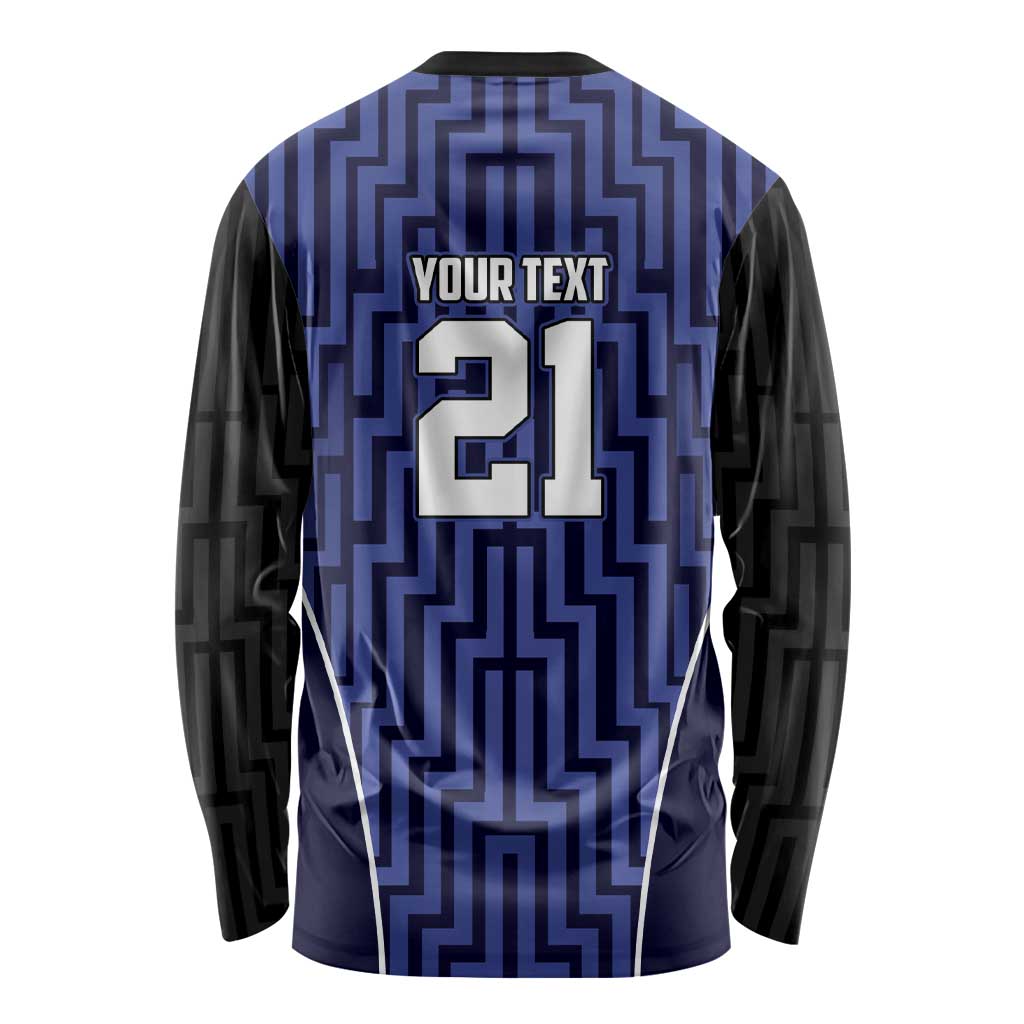 Custom Basketball New Zealand Long Sleeve Shirt Blue Maori Ta Moko Indigenous - Aussie Hoodie