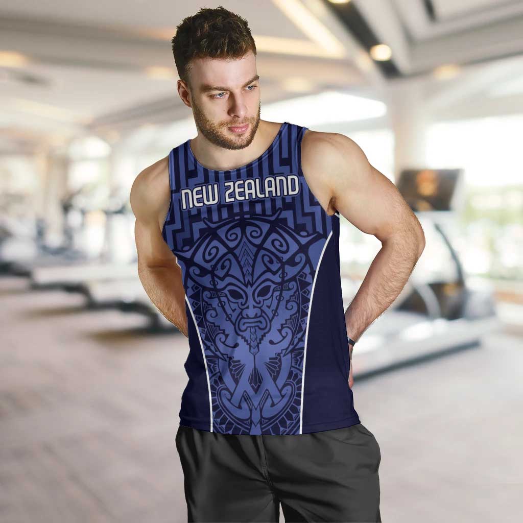 Custom Basketball New Zealand Men Tank Top Blue Maori Ta Moko Indigenous - Aussie Hoodie