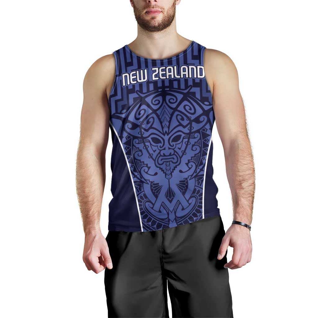 Custom Basketball New Zealand Men Tank Top Blue Maori Ta Moko Indigenous - Aussie Hoodie