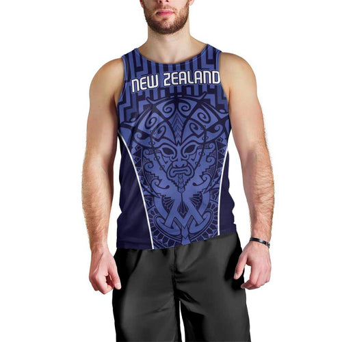 Custom Basketball New Zealand Men Tank Top Blue Maori Ta Moko Indigenous - Aussie Hoodie