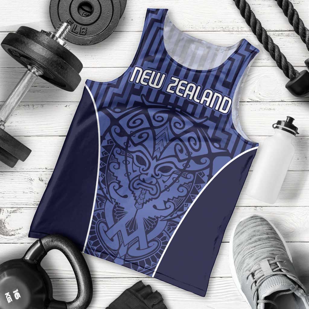 Custom Basketball New Zealand Men Tank Top Blue Maori Ta Moko Indigenous - Aussie Hoodie