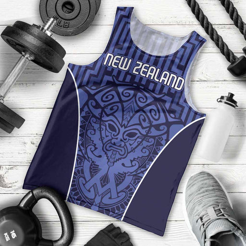 Custom Basketball New Zealand Men Tank Top Blue Maori Ta Moko Indigenous - Aussie Hoodie