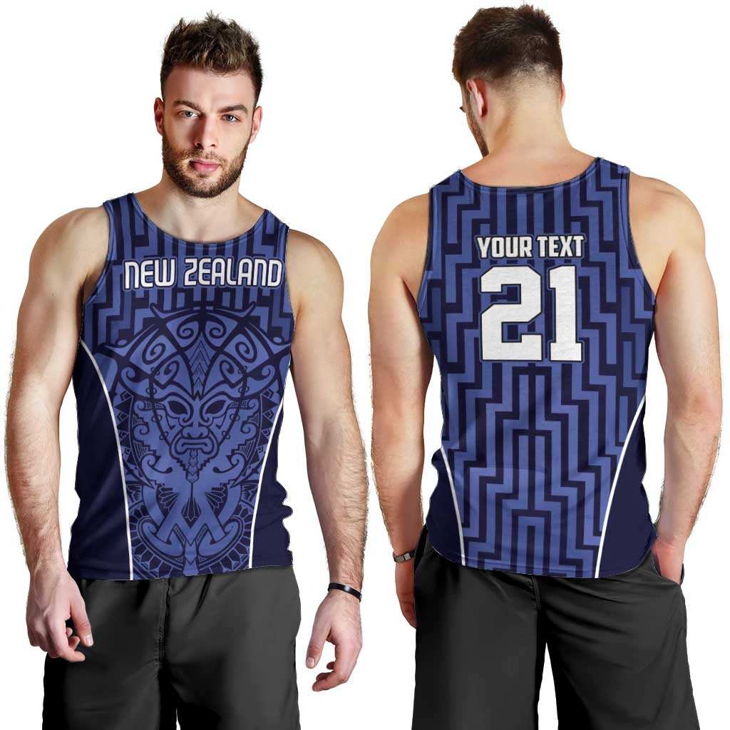 Custom Basketball New Zealand Men Tank Top Blue Maori Ta Moko Indigenous - Aussie Hoodie