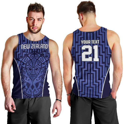 Custom Basketball New Zealand Men Tank Top Blue Maori Ta Moko Indigenous - Aussie Hoodie