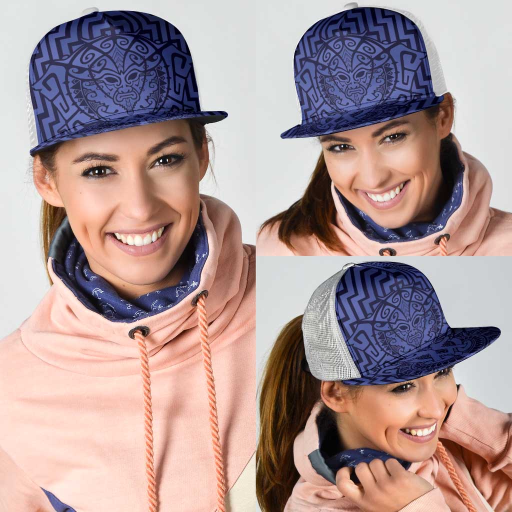 Basketball New Zealand Mesh Trucker Cap Blue Maori Ta Moko Indigenous - Aussie Hoodie