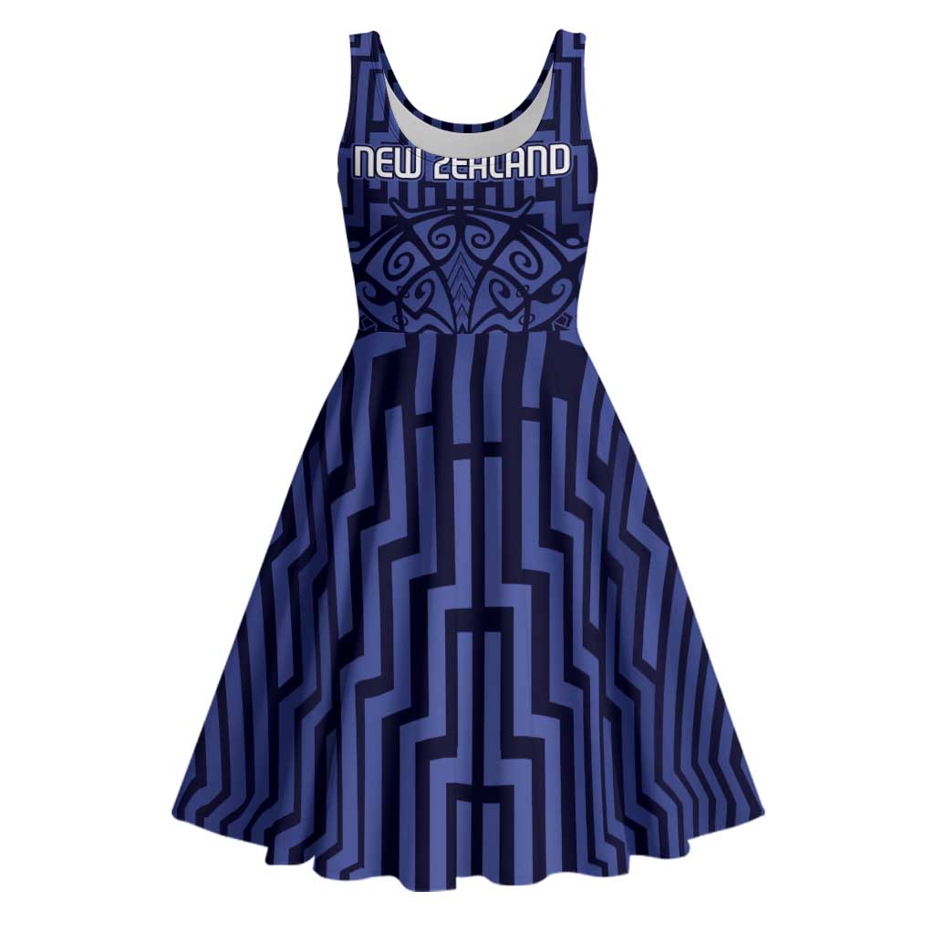 Custom Basketball New Zealand Midi Dress Blue Maori Ta Moko Indigenous - Aussie Hoodie