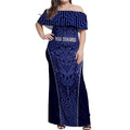 Custom Basketball New Zealand Off Shoulder Maxi Dress Blue Maori Ta Moko Indigenous - Aussie Hoodie