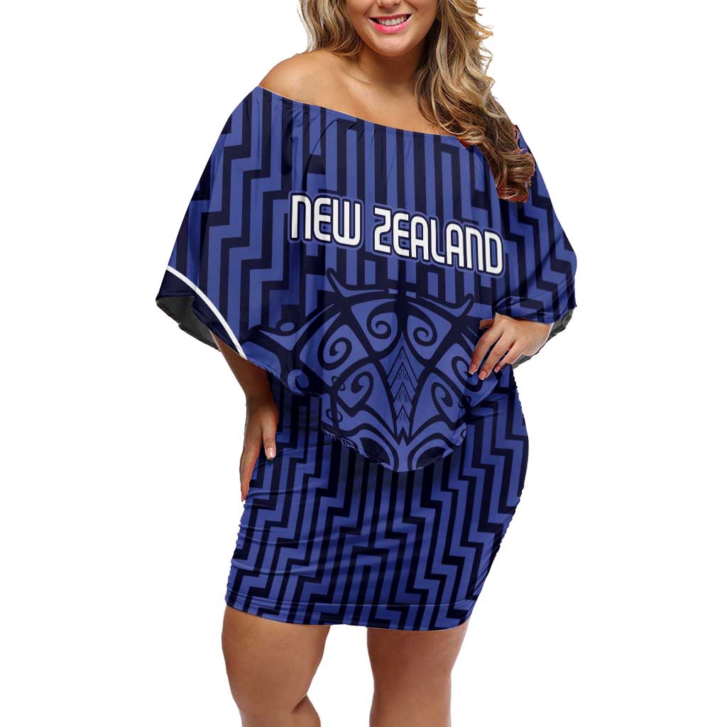Custom Basketball New Zealand Off Shoulder Short Dress Blue Maori Ta Moko Indigenous - Aussie Hoodie