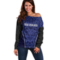 Custom Basketball New Zealand Off Shoulder Sweater Blue Maori Ta Moko Indigenous - Aussie Hoodie