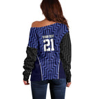 Custom Basketball New Zealand Off Shoulder Sweater Blue Maori Ta Moko Indigenous - Aussie Hoodie