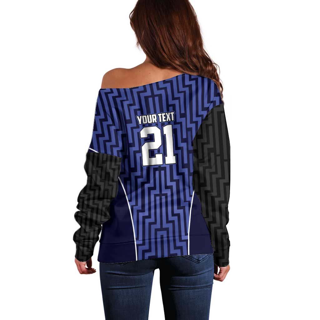 Custom Basketball New Zealand Off Shoulder Sweater Blue Maori Ta Moko Indigenous - Aussie Hoodie