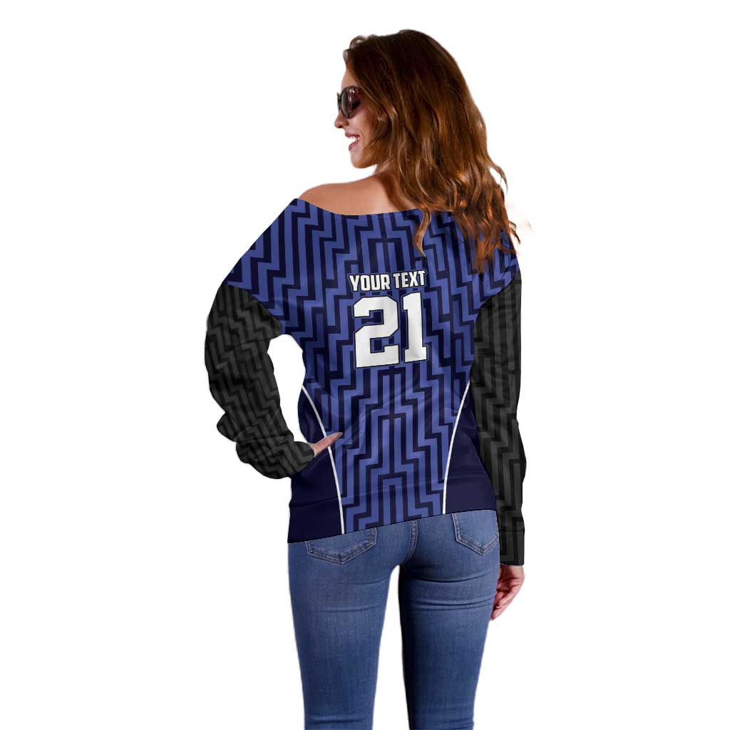 Custom Basketball New Zealand Off Shoulder Sweater Blue Maori Ta Moko Indigenous - Aussie Hoodie