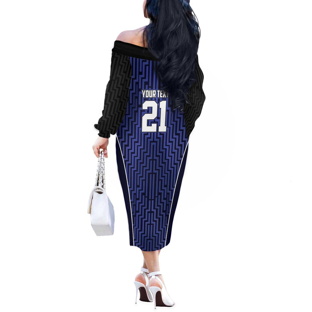 Custom Basketball New Zealand Off The Shoulder Long Sleeve Dress Blue Maori Ta Moko Indigenous - Aussie Hoodie