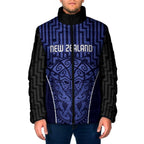 Custom Basketball New Zealand Padded Jacket Blue Maori Ta Moko Indigenous - Aussie Hoodie