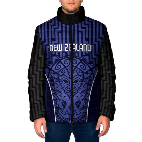 Custom Basketball New Zealand Padded Jacket Blue Maori Ta Moko Indigenous - Aussie Hoodie