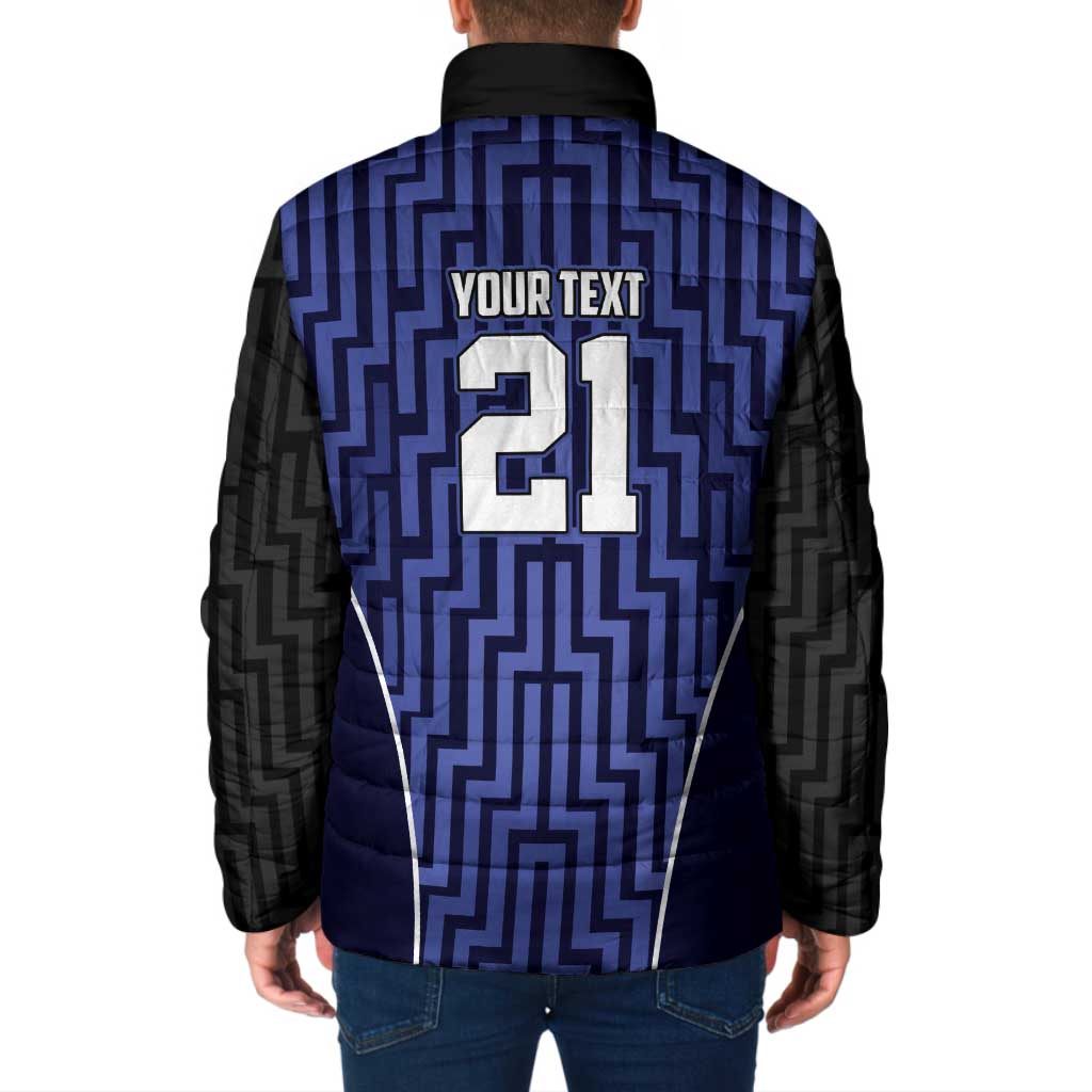 Custom Basketball New Zealand Padded Jacket Blue Maori Ta Moko Indigenous - Aussie Hoodie