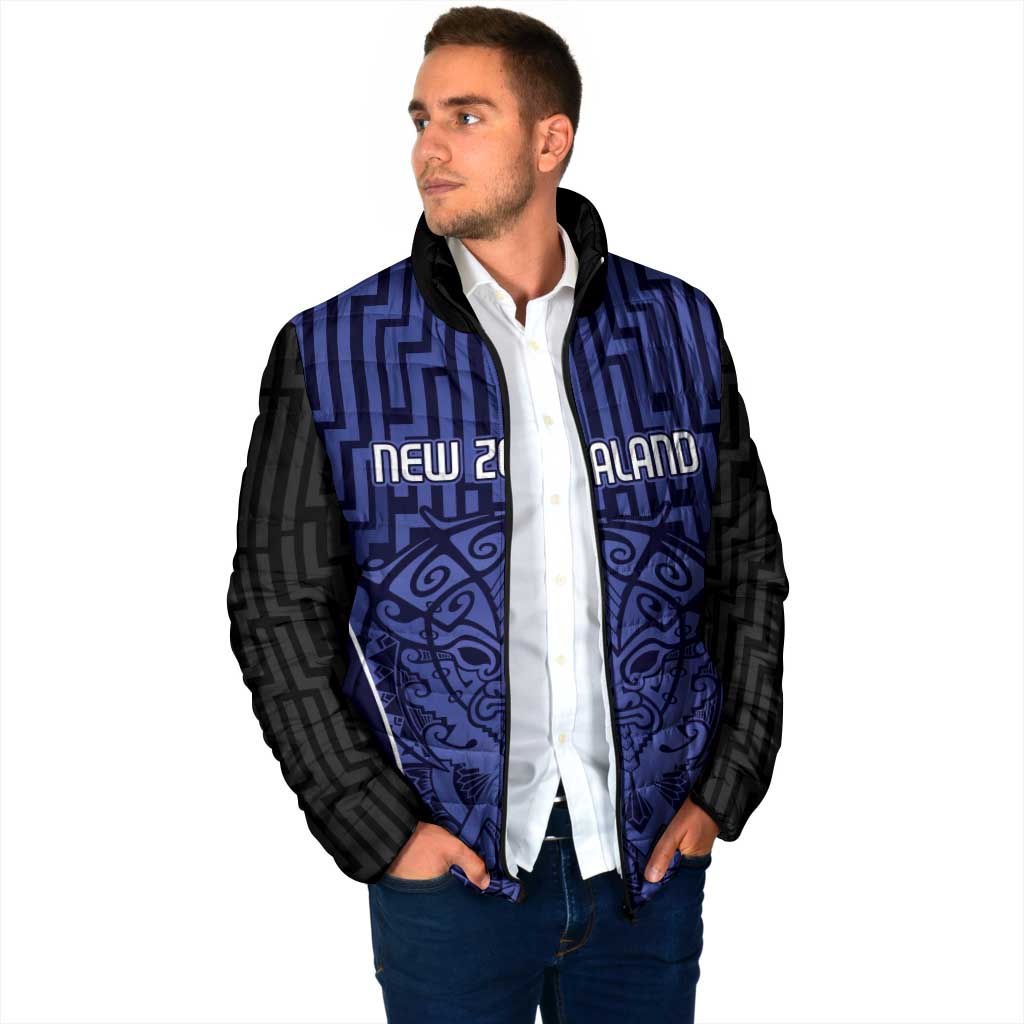 Custom Basketball New Zealand Padded Jacket Blue Maori Ta Moko Indigenous - Aussie Hoodie