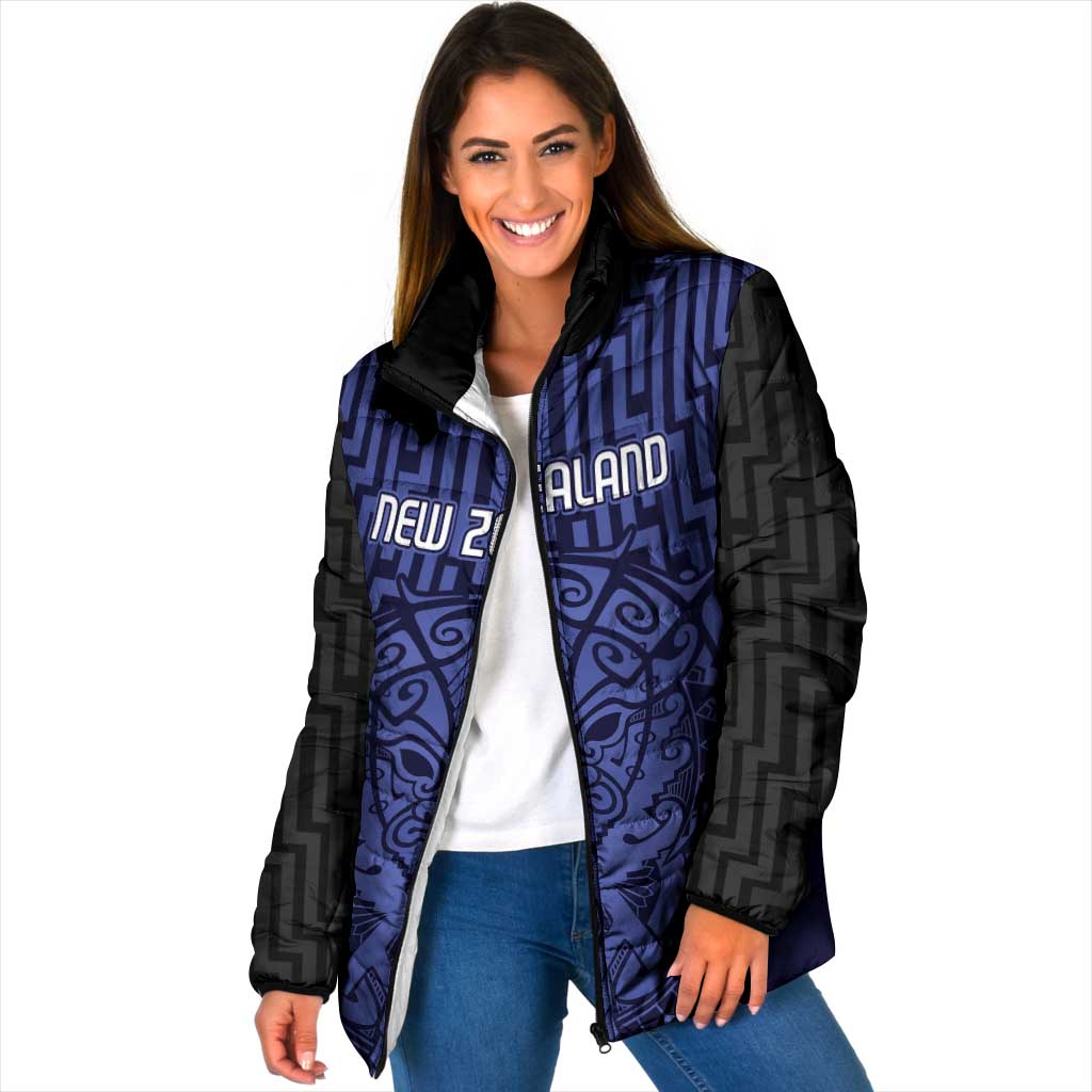 Custom Basketball New Zealand Padded Jacket Blue Maori Ta Moko Indigenous - Aussie Hoodie