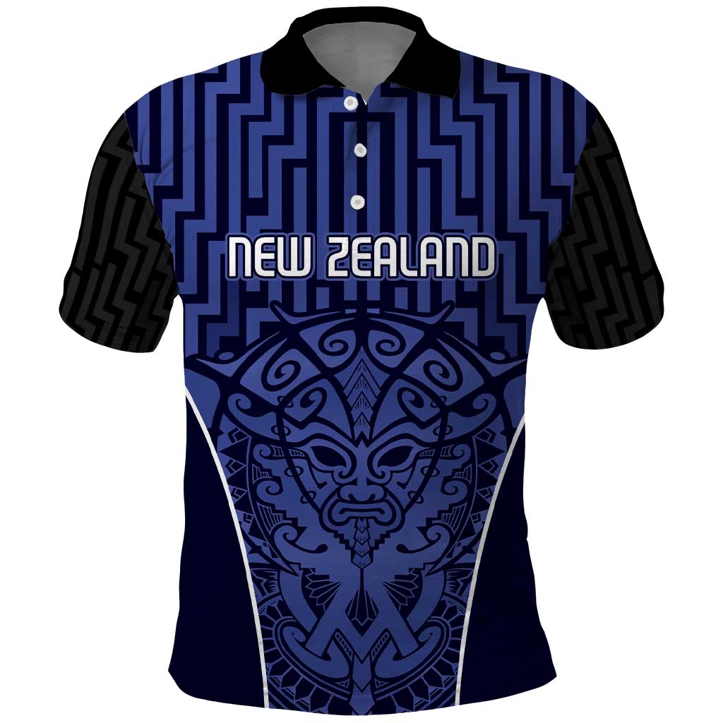 Custom Basketball New Zealand Polo Shirt Blue Maori Ta Moko Indigenous - Aussie Hoodie