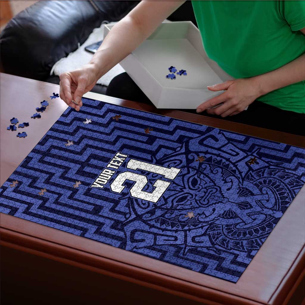 Custom Basketball New Zealand Puzzle Blue Maori Ta Moko Indigenous - Aussie Hoodie