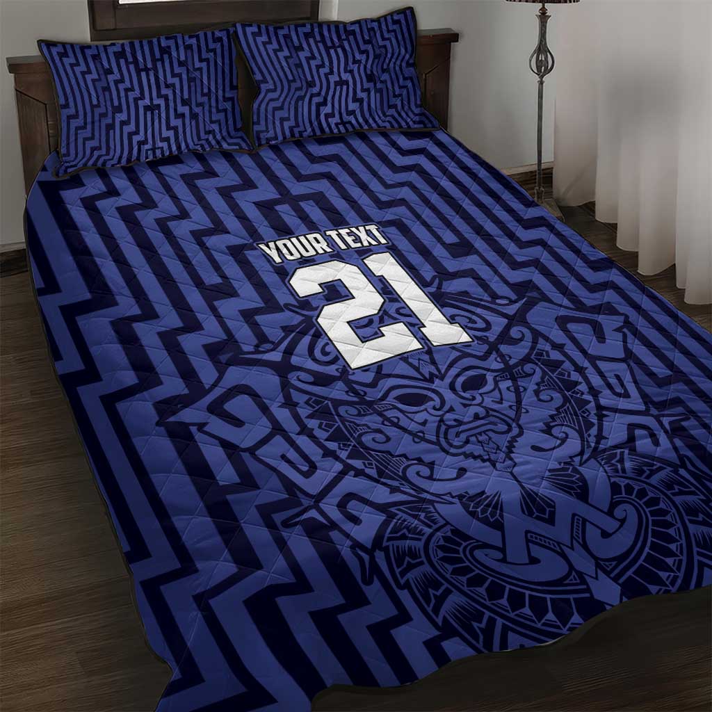 Custom Basketball New Zealand Quilt Bed Set Blue Maori Ta Moko Indigenous - Aussie Hoodie