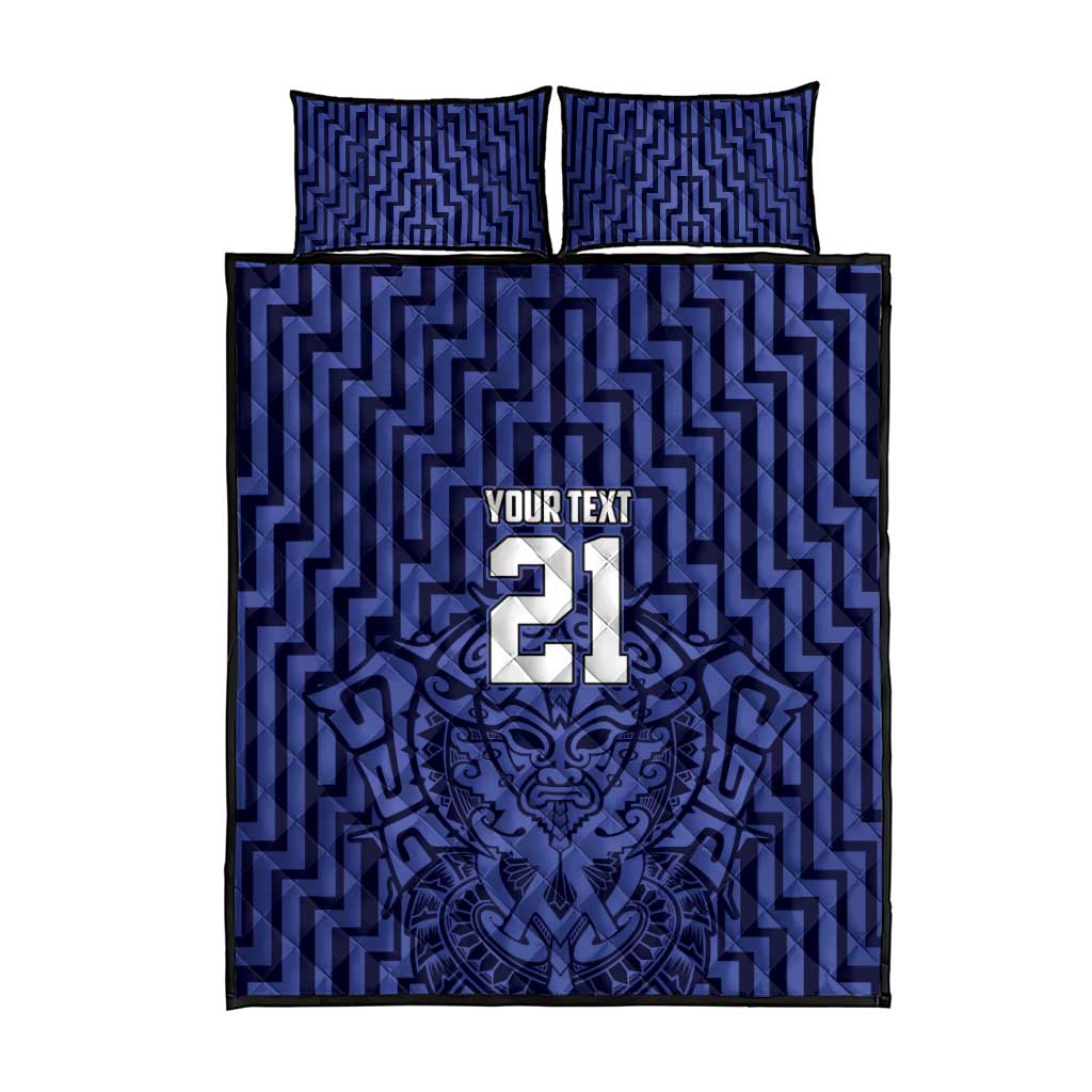 Custom Basketball New Zealand Quilt Bed Set Blue Maori Ta Moko Indigenous - Aussie Hoodie