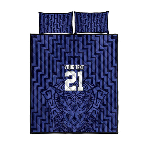 Custom Basketball New Zealand Quilt Bed Set Blue Maori Ta Moko Indigenous - Aussie Hoodie