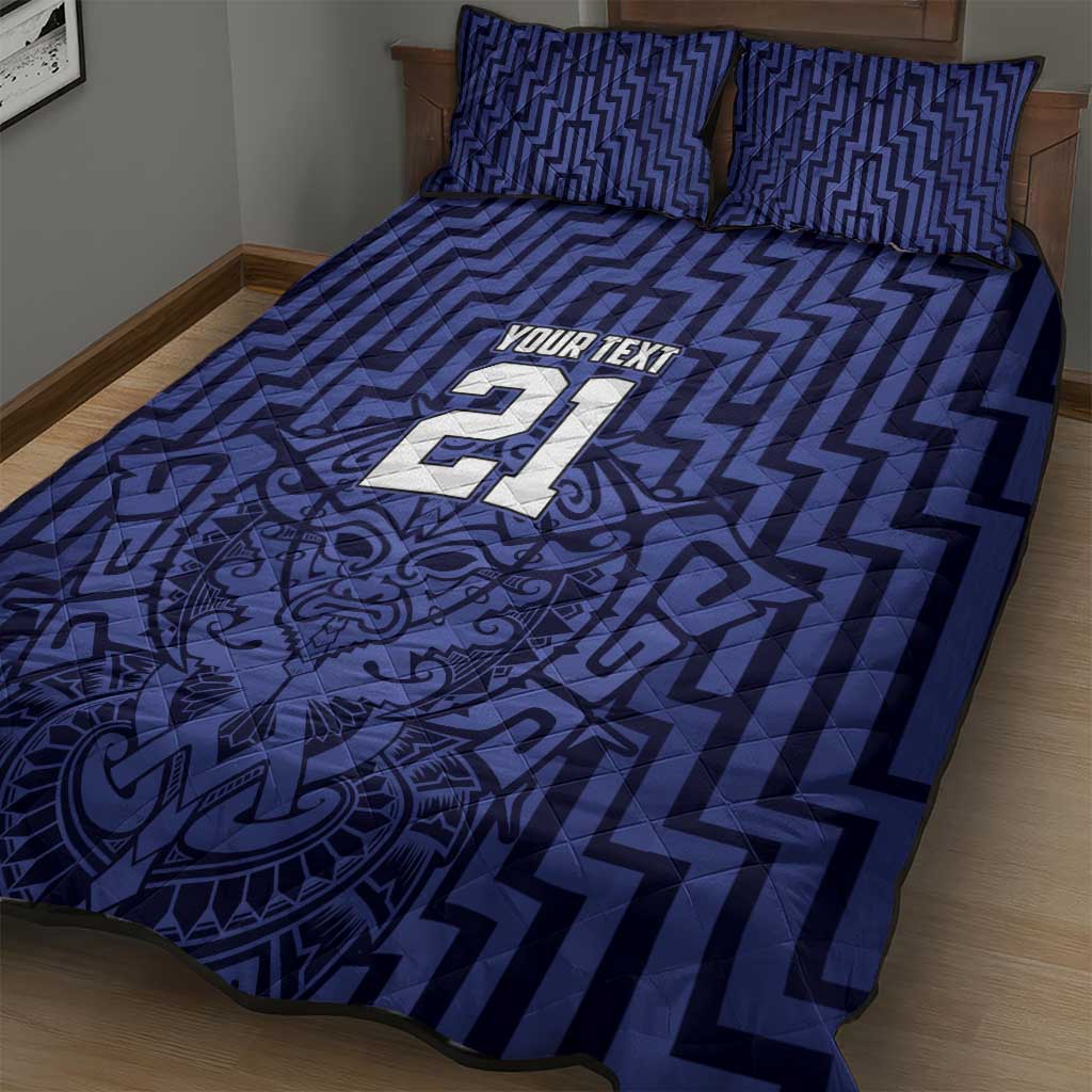 Custom Basketball New Zealand Quilt Bed Set Blue Maori Ta Moko Indigenous - Aussie Hoodie