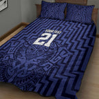 Custom Basketball New Zealand Quilt Bed Set Blue Maori Ta Moko Indigenous - Aussie Hoodie